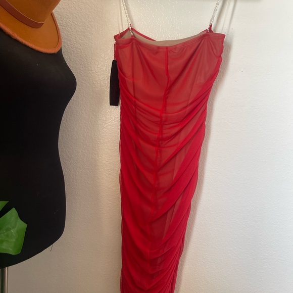 MINETTW Red-mesh dress with nude underlay NWT - Picture 8 of 9